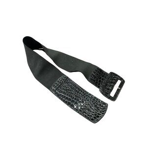 Lake Shore Drive Elastic Croc-Embossed Leather Belt Size L Rectangular Buckle
